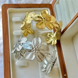 Open Geometric Adjustable Wide Flower Design Alloy Bracelet FX SL-23 Unisex