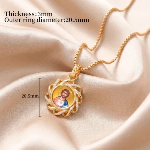 Orthodox Virgin of Vladimir Icon Pendant with Zircon Inlay, Mobius Design