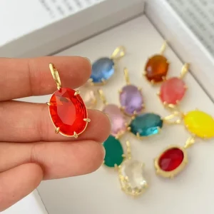 Oval-Cut Multicolor Crystal Charms Gold-Plated Gemstone Pendant Charms Detachable Jewelry Accessories