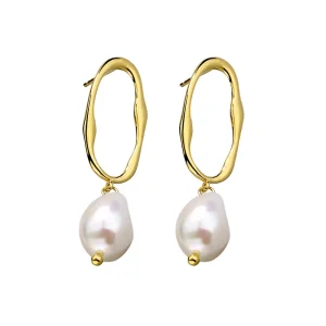 Oval Irregular Geometric Pearl Dangle Drop Earrings 925 Sterling Silver