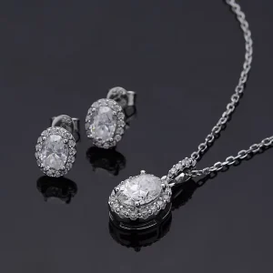 Oval Shape Moissanite Earring Necklace D Color 100% 925 Sterling Silver Plated 18K Fine Anniversary Gift Jewelry Sets