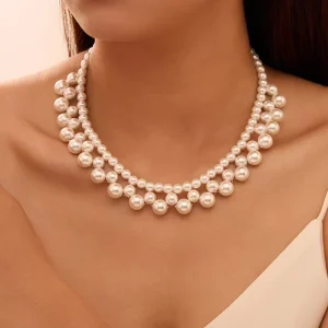 PSN13 Multilayer Shell Pearl Handmade Braided Pearl Choker Necklace