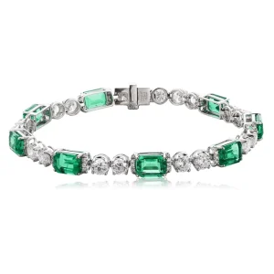 PT950 Platinum Tennis Bracelet with Lab-Created Emerald Gemstones and Lab Diamonds