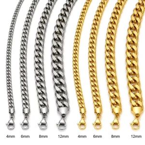 PVD 18K Gold-Plated Stainless Steel Cuban Link Chain Necklace and Bracelet Set for Men, Non-Tarnish