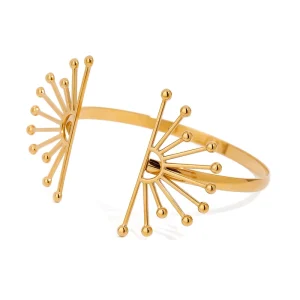 PVD 18K Gold Plated Stainless Steel Open Flower Bangle for Women