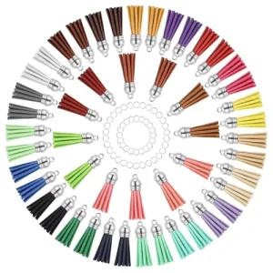 Pack 20 Round High Quality Faux Leather Tassel Pendants Keychain Making 25 Colors Crafts Charms Earrings Bracelets Making