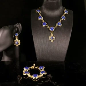 Palace-Style Handmade Enamel Line Necklace and Jewelry Set, Retro Medieval Design