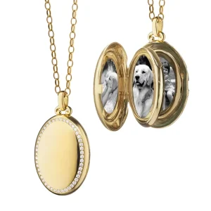 Pave Diamond CZ High Polished Picture Locket Necklace Pendant 2.5 Micron Gold Vermeil Jewelry
