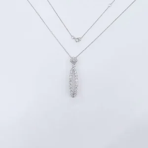 Pave Diamond Teardrop Tassel Adjustable 18K White Gold Lab-Created Diamond Pendant Necklace Set