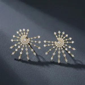 Pave Zirconia Starburst 18K Gold Plated Stud Earrings for Women