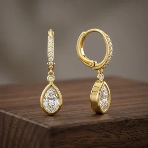 Pear-Cut Dangle 2.2CTW Hoop Earrings 18K Solid Gold Lab-Created Diamond IGI-Certified CVD/HPHT VVS