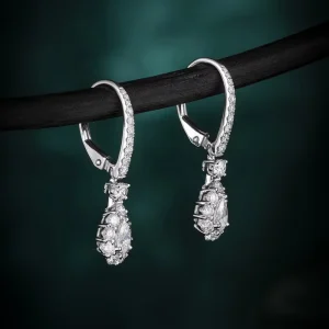 Pear-Shape Lab Diamond 2.0 Carat 42-Piece Dangle Hoop Drop Earrings Full Pave Leverback PT950 White