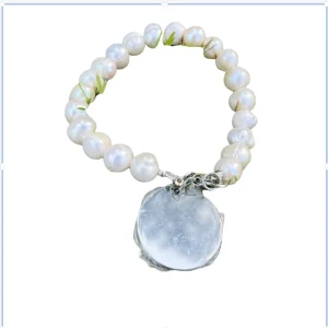 Pearl Bracelet with Silvery Clasp and Beaded Bangle for Women