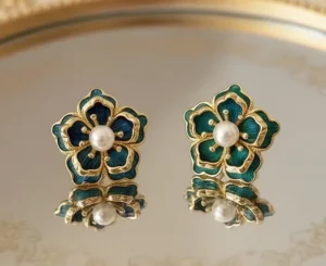 Pearl Copper Stud Earrings for Women, Christmas