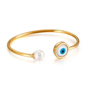 Pearl Devil’s Eye Open Bangle Stainless Steel