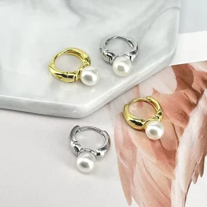 Pearl Ear Jackets and Copper Hoop Earrings for Women, Hypoallergenic