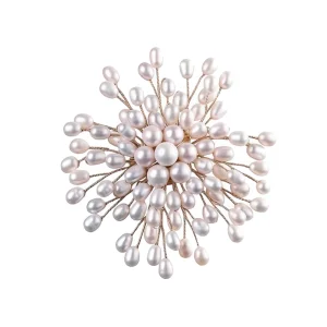 Pearl Fireworks Style Brooch Natural Freshwater Pearl Handmade Woven Rice Shaped
