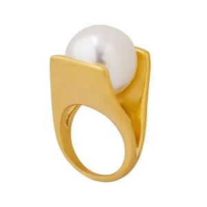 Pearl Geometric Stainless Steel Gold-Plated Nail Ring for Women