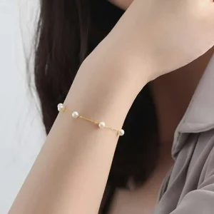 Pearl Necklace Bracelet Gold Plated Thin Chain Jewelry for Women