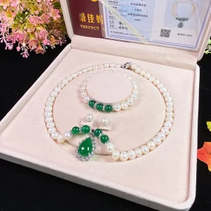 Pearl Necklace Earring Bracelet Set with Baroque Pearl Bead Chain Choker
