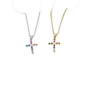 Pearl Necklace with Bamboo Chain and Cross Pendant, Electroplated Natural Stone, Unisex