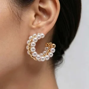 Pearl and Metal Twisted Design Jewelry for Women