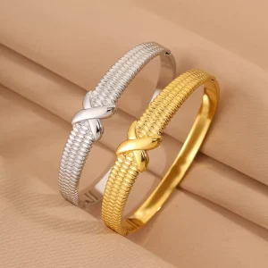 Perfect Gift for a Best Friend High Quality Stainless Steel Fashion Bangle Unique Bow Women’s Gold Plated Bracelets