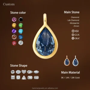 Personalized 14K Solid Gold Blue Topaz Connector Charm Pendant AU585, Permanently Welded