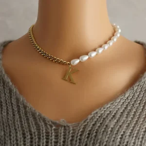 Personalized Freshwater Pearl Half-Chain Choker Necklace With Initial Letter