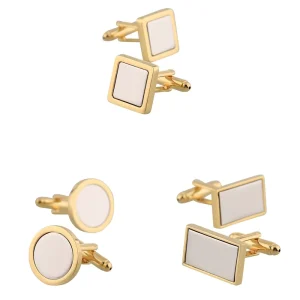 Personalized Gold Blank Chain Cufflinks and Tie Clip for Men