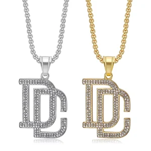 Personalized Iced Out DC Pendant CZ Diamond Letter Necklace for Rappers Pvd Stainless Steel Men’s Fashion Jewelry