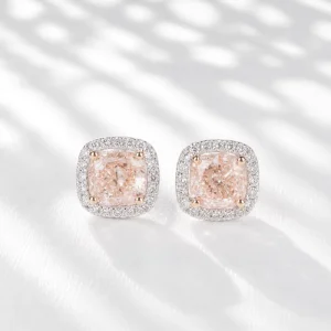 Pink Lab-Grown Diamond Cushion-Cut Stud Earrings 18K