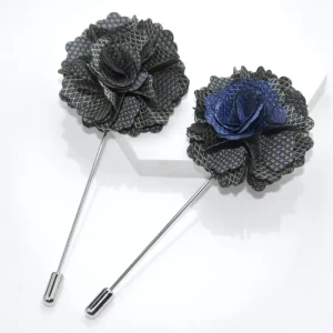 Plaid Satin Camellia Flower Long Stick Brooch for Men’s Suits