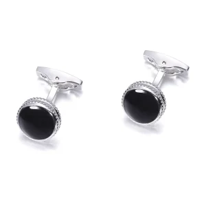 Plain Copper Black Enamel Silver-Plated Cufflinks for Men