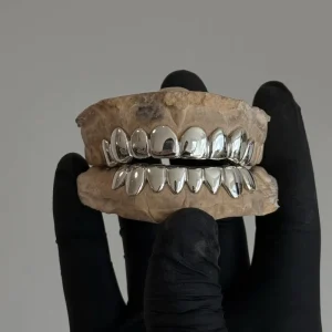 Plain Style 8 on 8 Rhodium Plated Hip Hop Custom Grillz, 925 Sterling Silver
