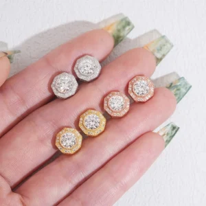 Plant Shaped Moissanite Stud Earrings Punk Style 18K Gold Plated 925 Silver Claw Setting Unisex