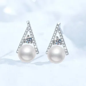 Platinum French Moissanite Stud Earrings, GRS Certified