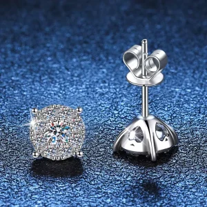 Platinum PT950 18K Gold Women’s Starry Design Stud Earrings with D Color Moissanite