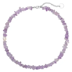Platinum-Plated Natural Purple Crystal Stone Beaded Necklace for Unisex Party Wear