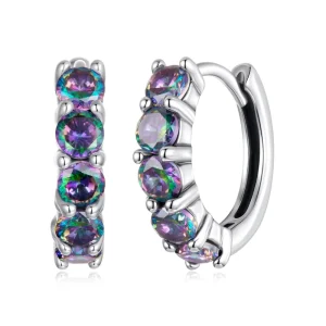 Platinum Plated Rainbow Zircon Hoop Earrings
