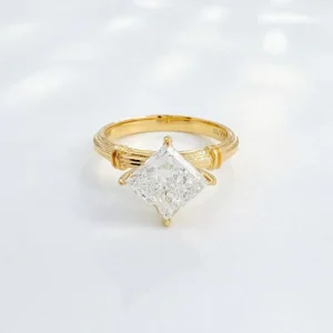 Princess Cut 18K Yellow Gold Lab Diamond Engagement Ring for Women