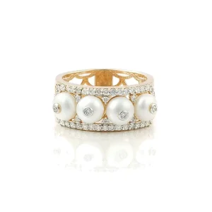 Punk 925 Sterling Silver Paved Zircon Ring with Pearl