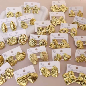 Punk Flower Vintage 18K Gold Plated Hypoallergenic Stainless Steel Stud Earrings
