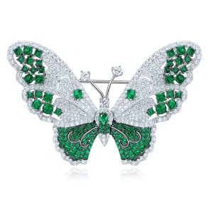Pure 925 Silver Collar Clip Pins Simulated Diamond Butterfly Brooch