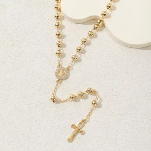 Pure Copper Gold-Plated Beaded Clavicle Sweater Chain Necklace for Women