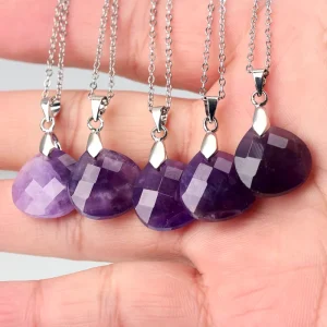 Purple Amethyst Short Teardrop Pendant Necklace for Women Lightweight Non-Fading