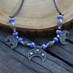Purple Bead Necklace with Rigid Lunula Pendant Viking Age