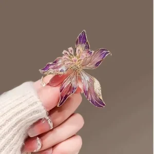 Purple Crystal Enamel Flower Brooch Pin for Women