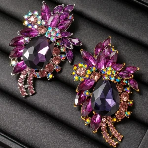 Purple Flower Amethyst Brooch with Gold-Plated Alloy Metal