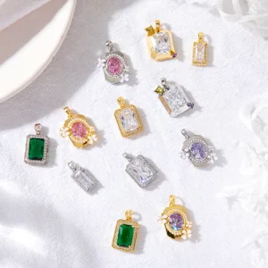 Purple Zircon Square Gem Large Rectangle DIY Crystal Pendant Charms